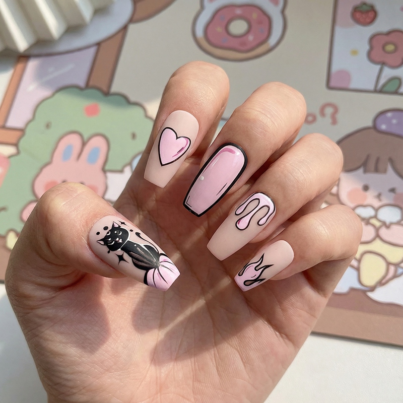 Kitty Canvas Pink Nails