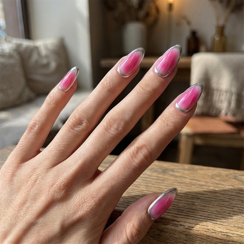 Silver Flow Pink Nails