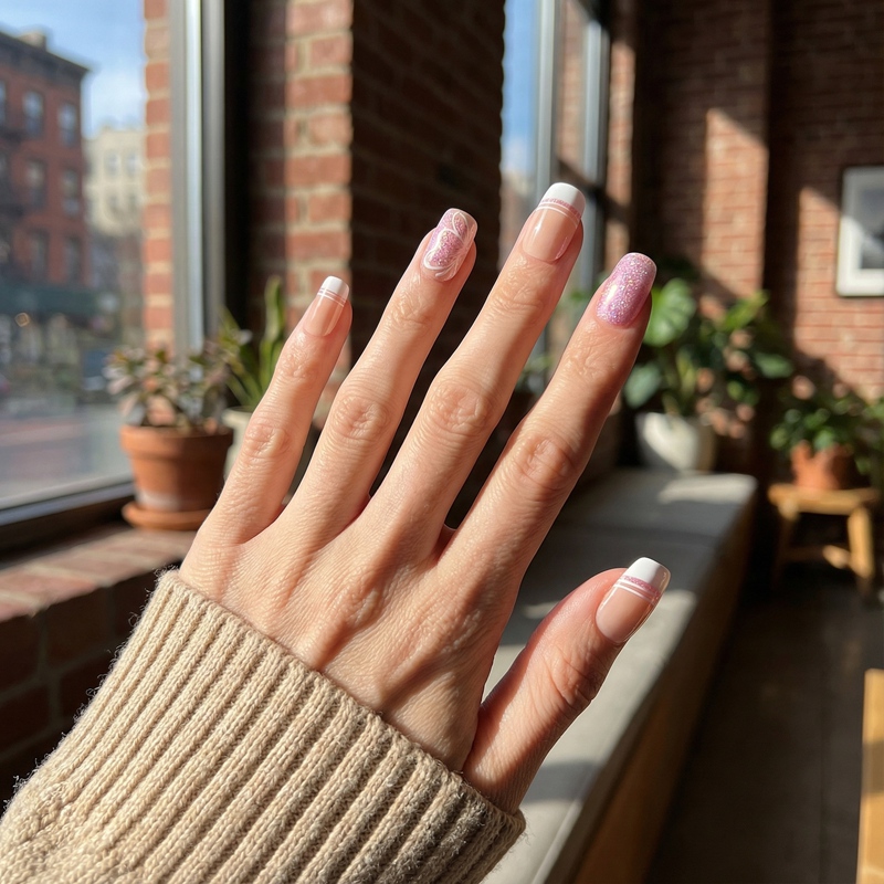 Nude Sparkle Pink Nails