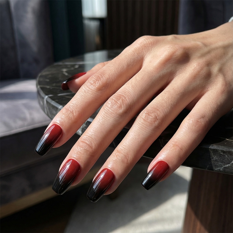Dark Night Deep Red Nails