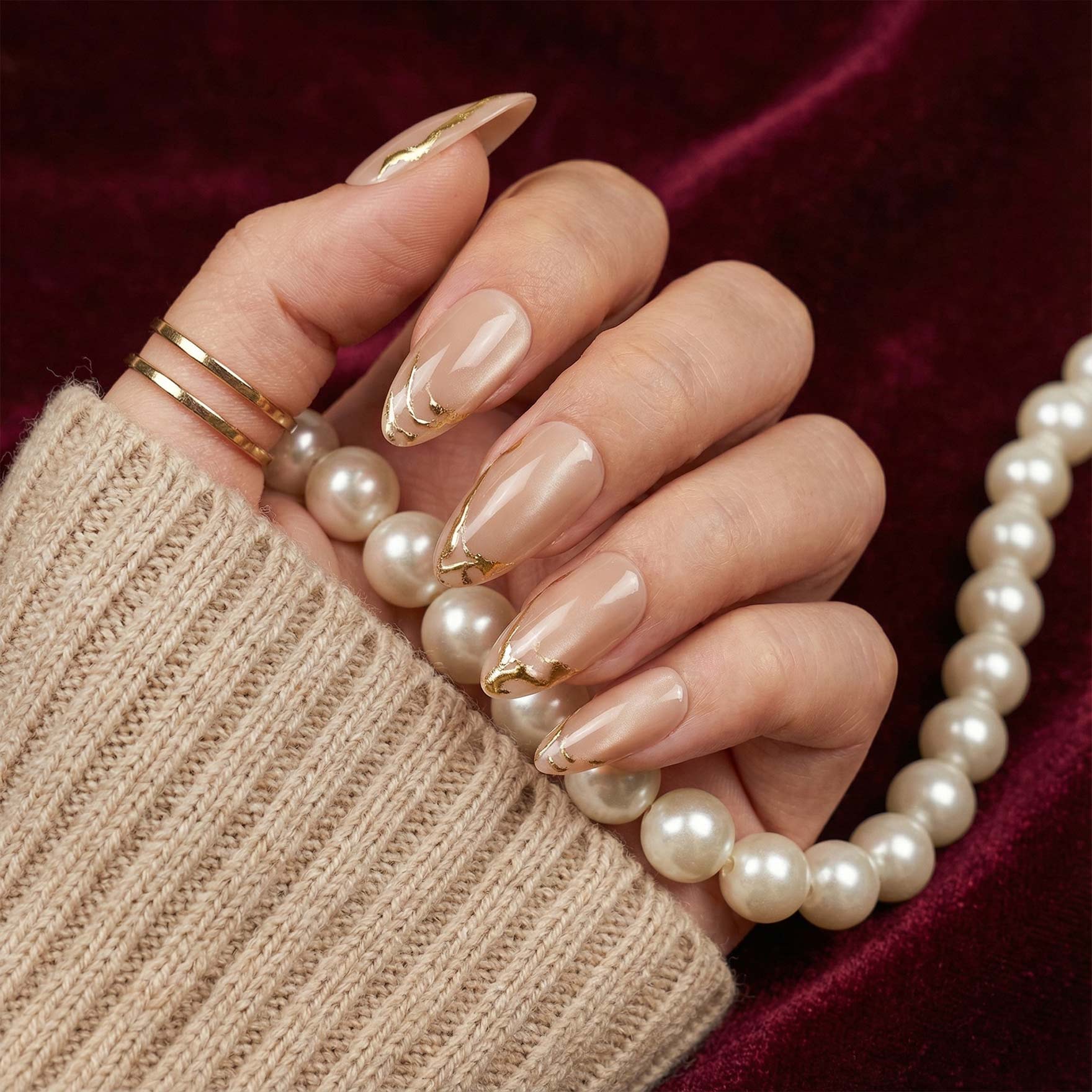 Golden Tips Pink Nails