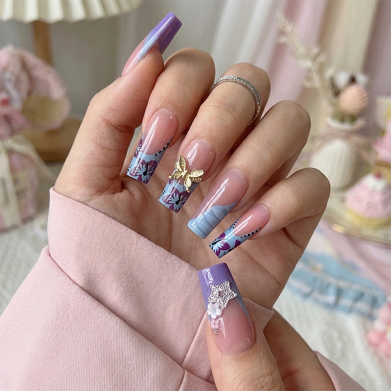 Butterfly Bouquet Blue Nails