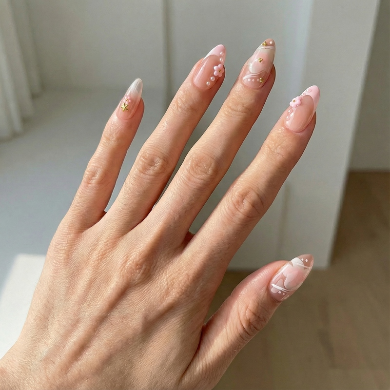 Starlit Flora Pink Nails