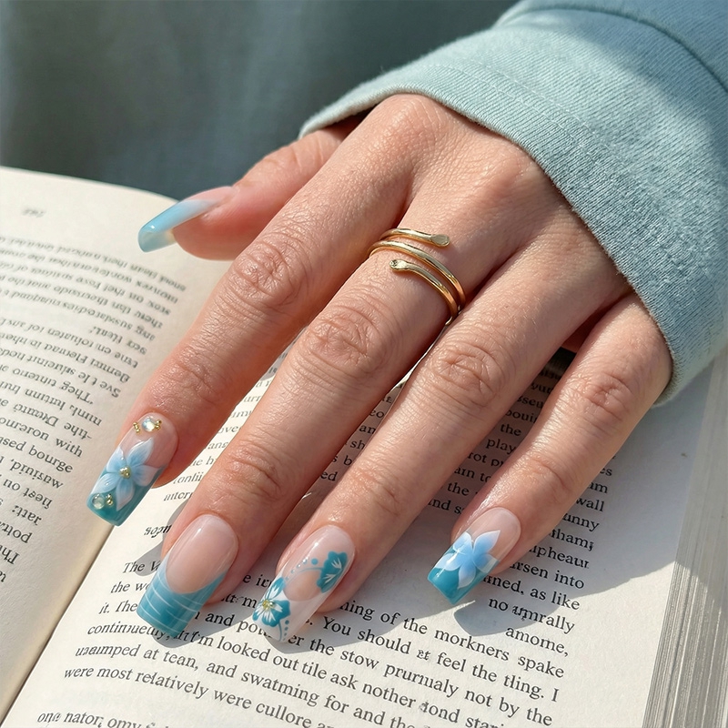 Glass Reef Blue Nails