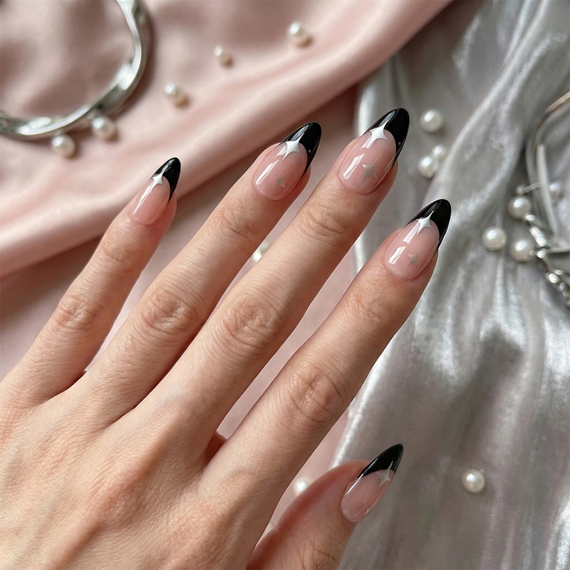 Silver Cosmos Black Nails