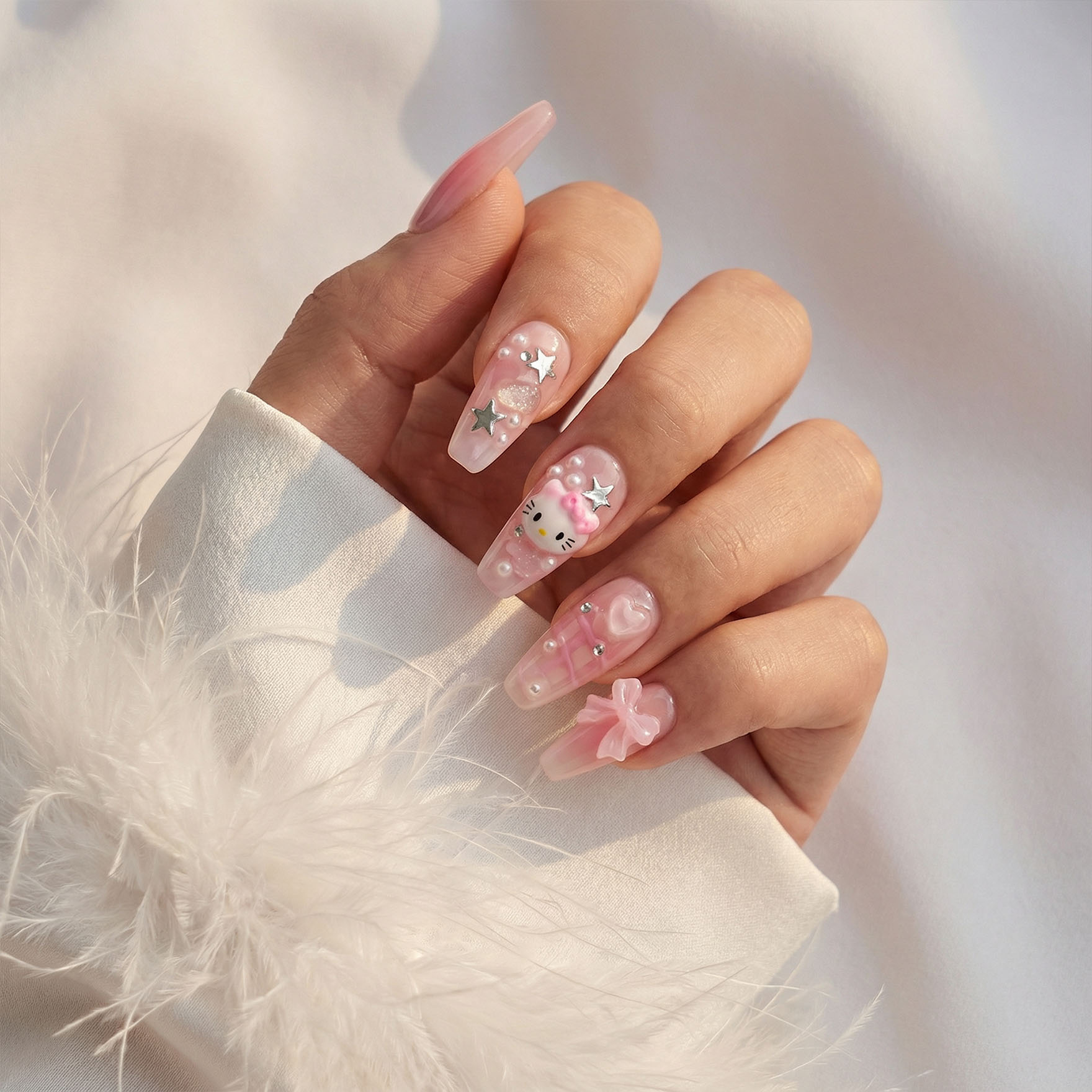 HelloKitty Ripple Pink Nails