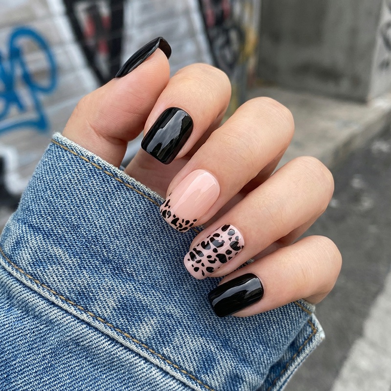 Night Leopard Black Nails