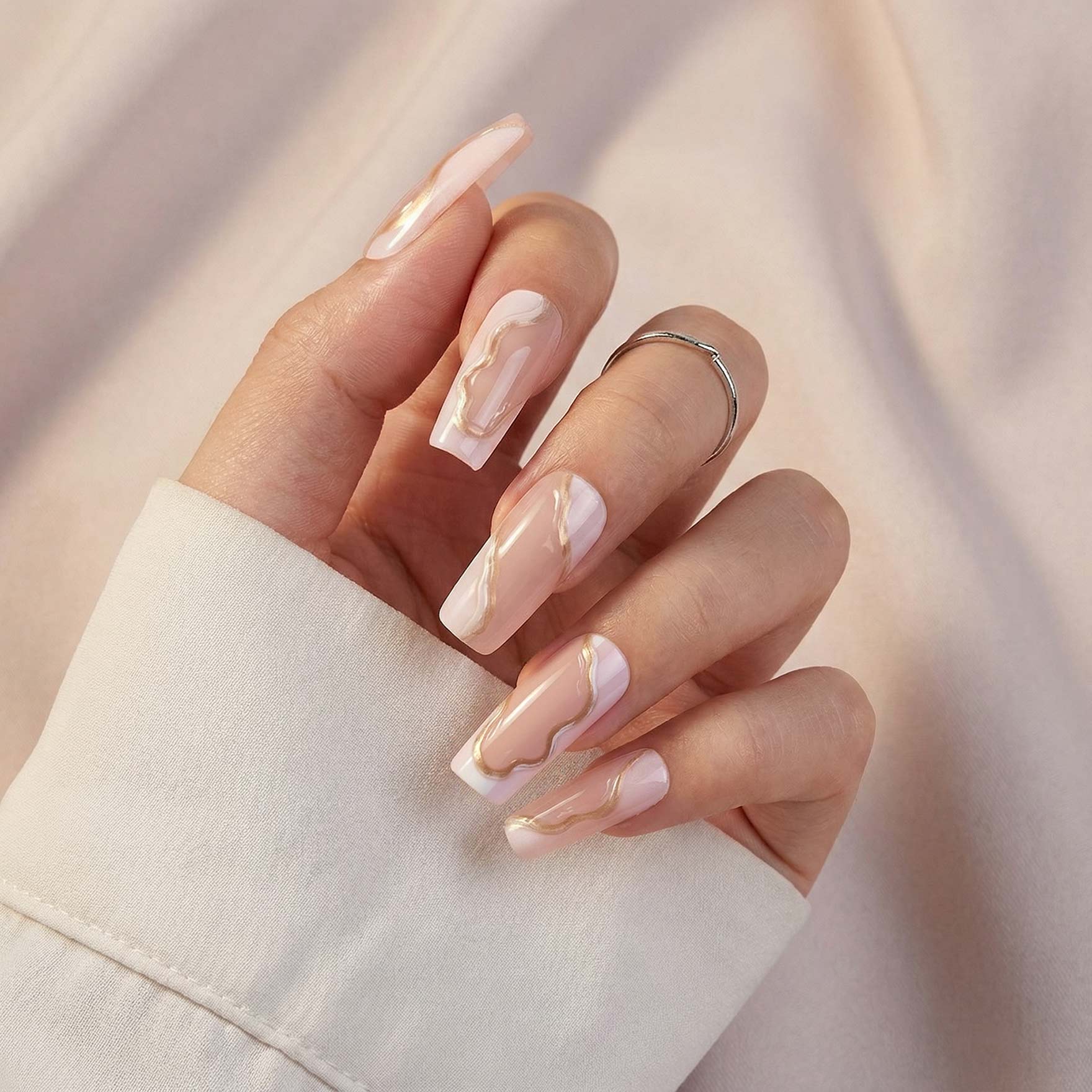 Ballet Gold Foil White Nails