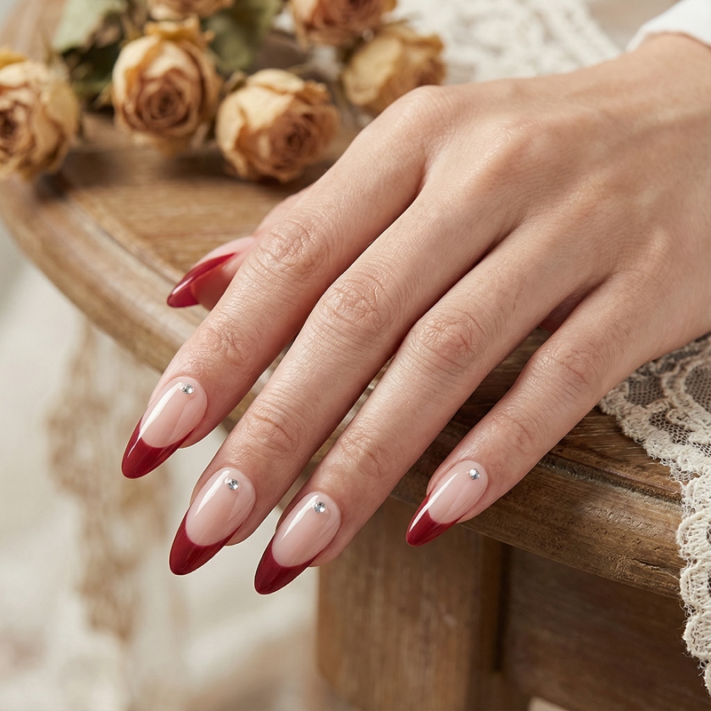 Cardinal Crystals Red Nails