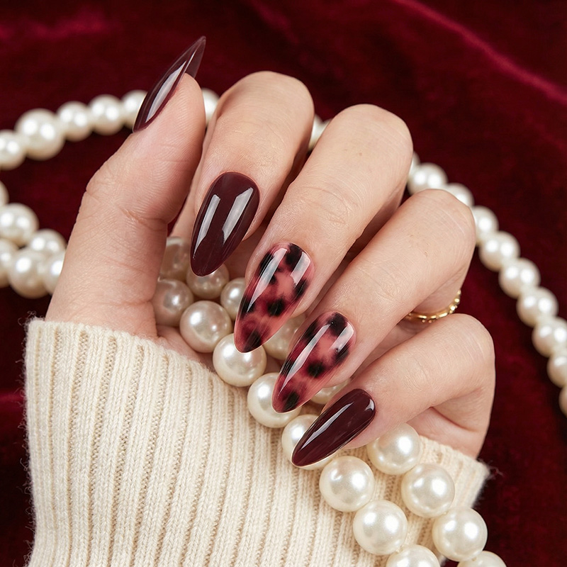 Leopard Nude Brown Nails
