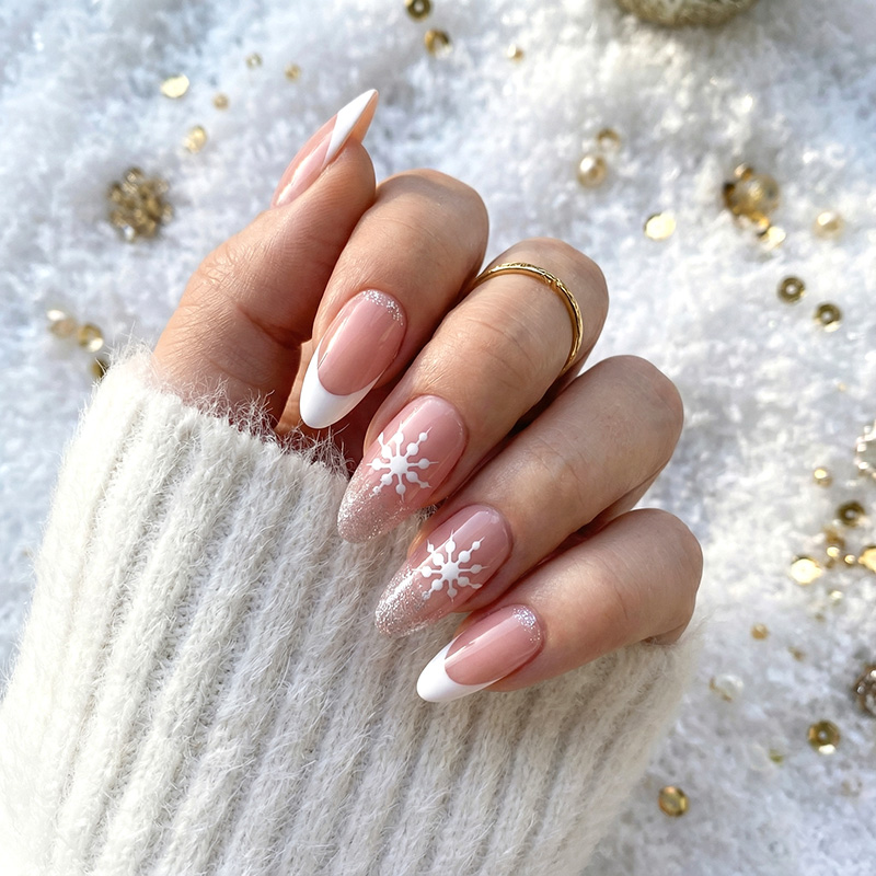Snowflake Glitter Pink Nails