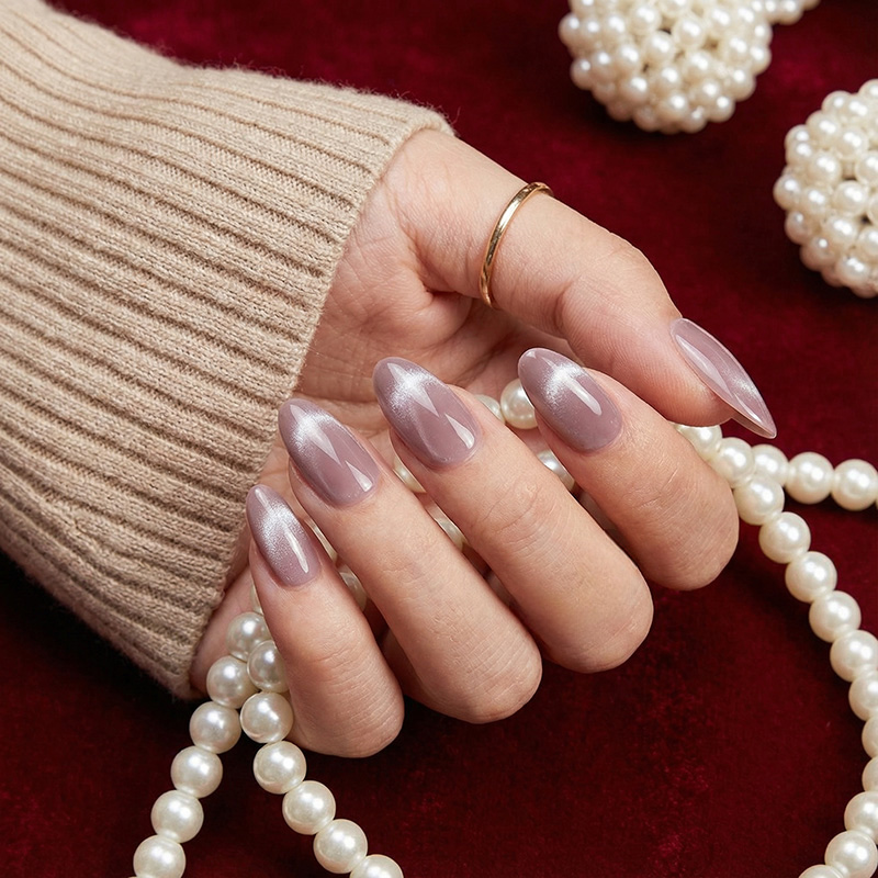 Moonlit Satin Gray Nails