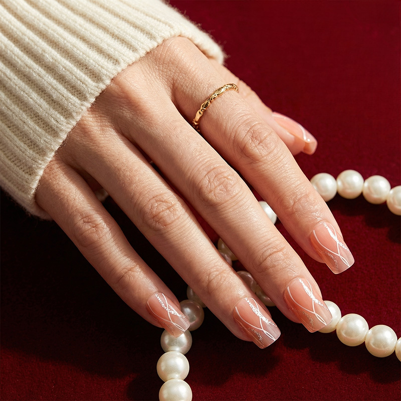 Tide Lines Pink Nails