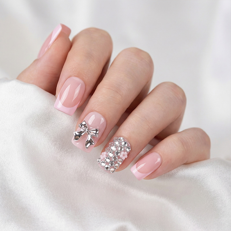 Prism Bows Pink Nails