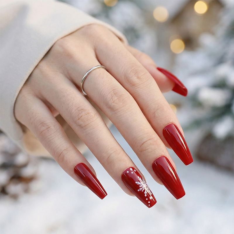 Joyful Christmas Wine Red Nails