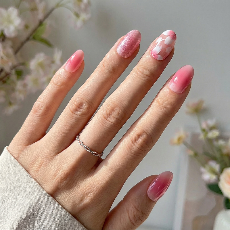 Flower Blush Dark Pink Nails