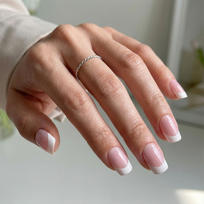 White Edge Pure Purple Nails