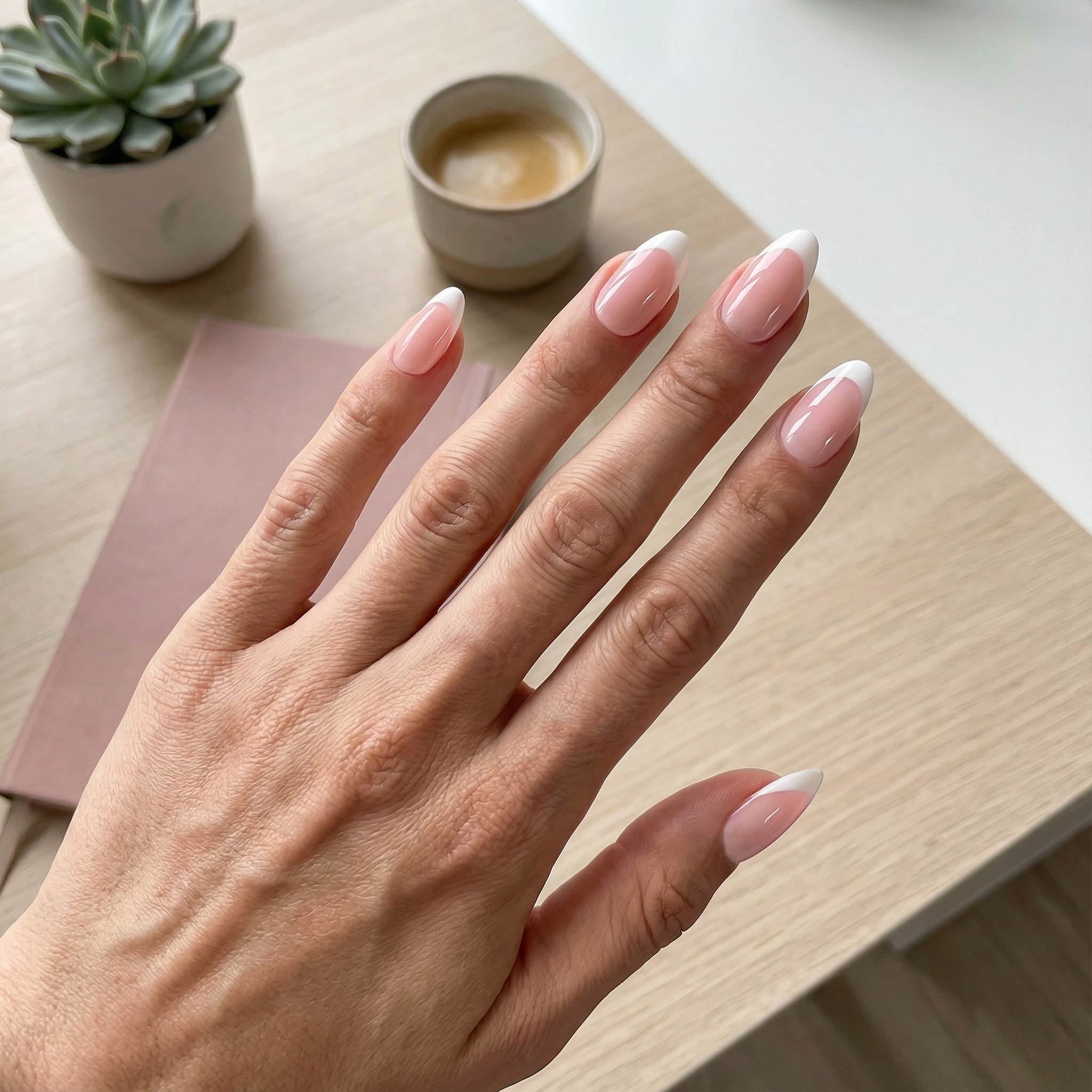 White Edge Pink Nails