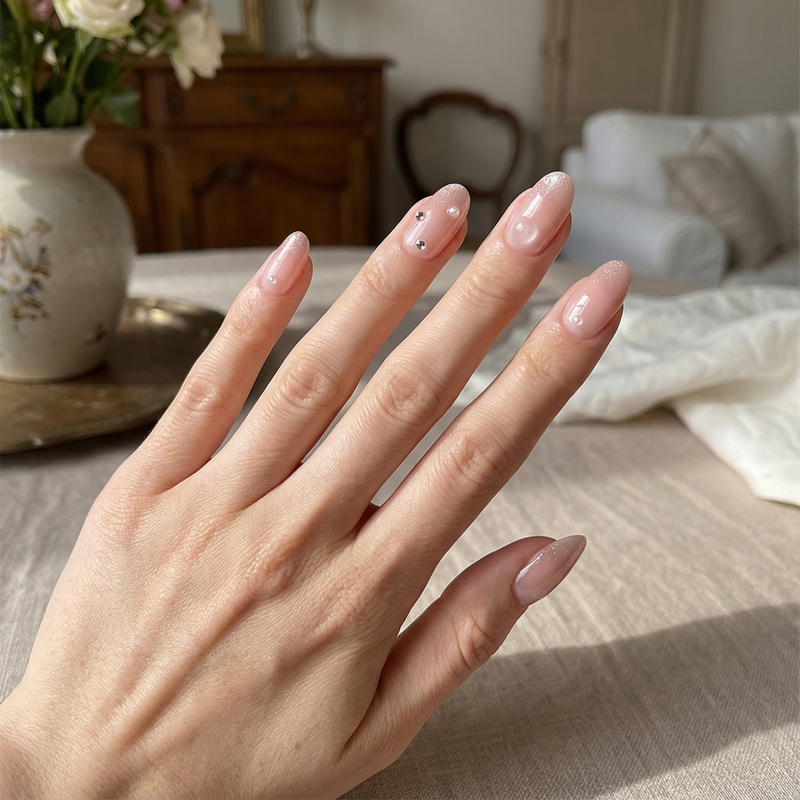 Blush Glitter Pink Nails