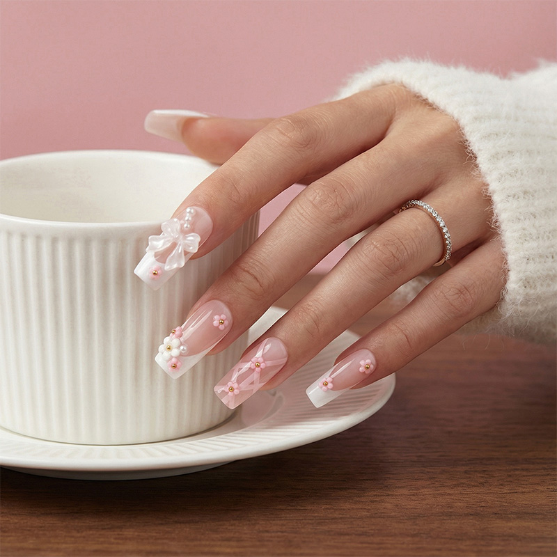 Ballet Bow Pink Nails
