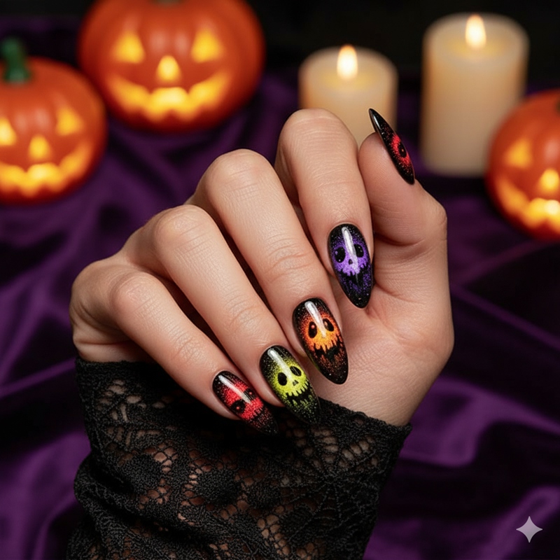 Skull Carnival Multicolor Nails