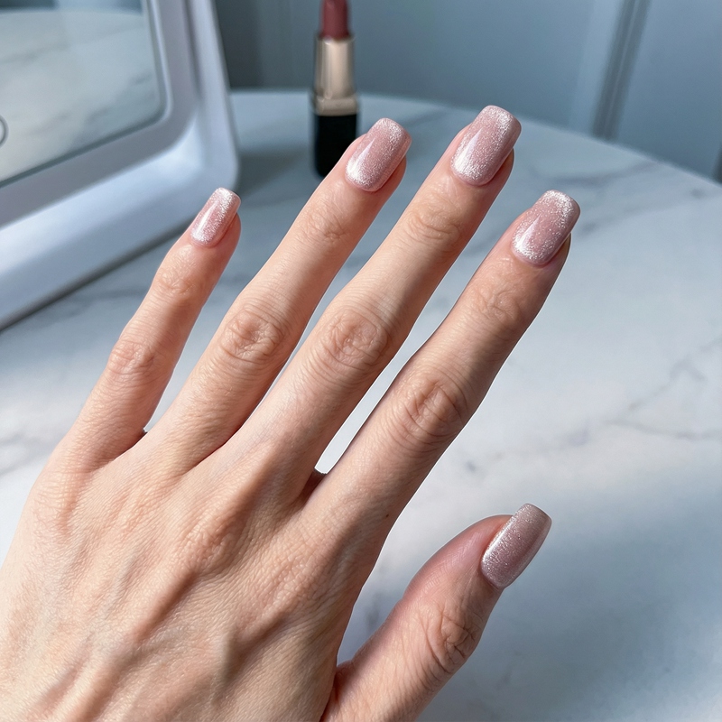 Cat Eye Champagne Nails