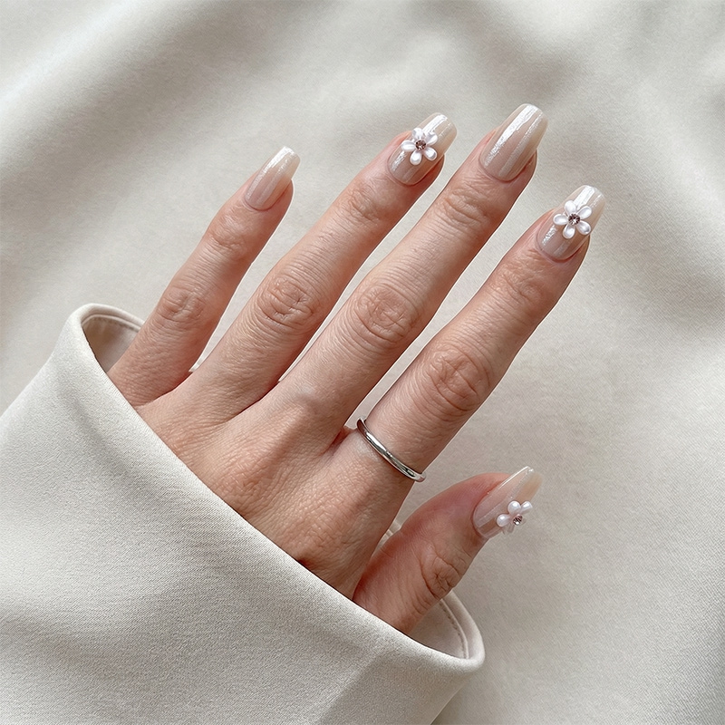 Glassy Petals Pink Nails