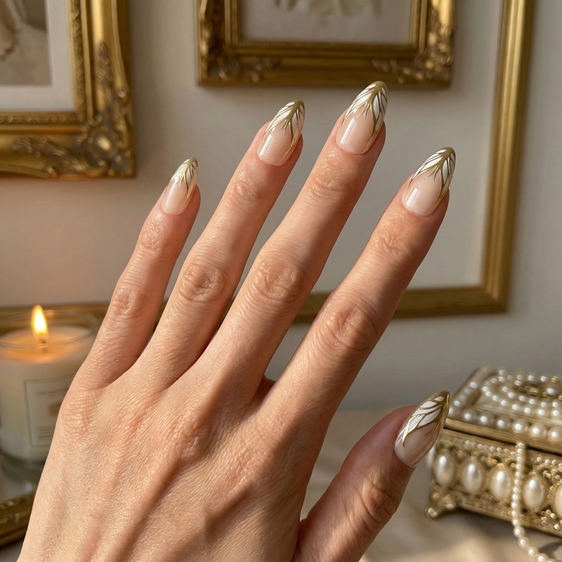 Winged Luxe Gold Nails