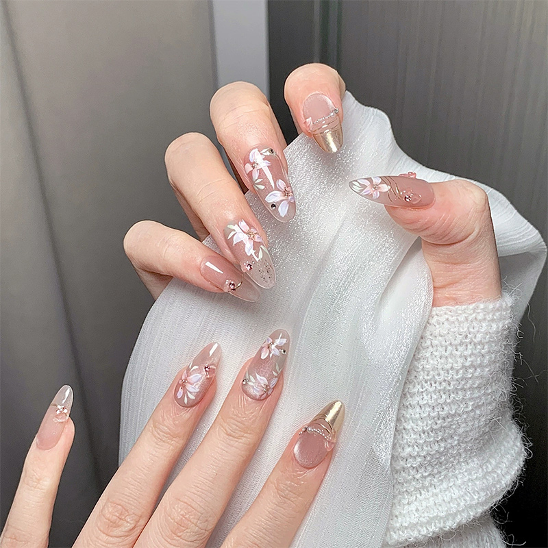 Gilded Petals Gold Nails