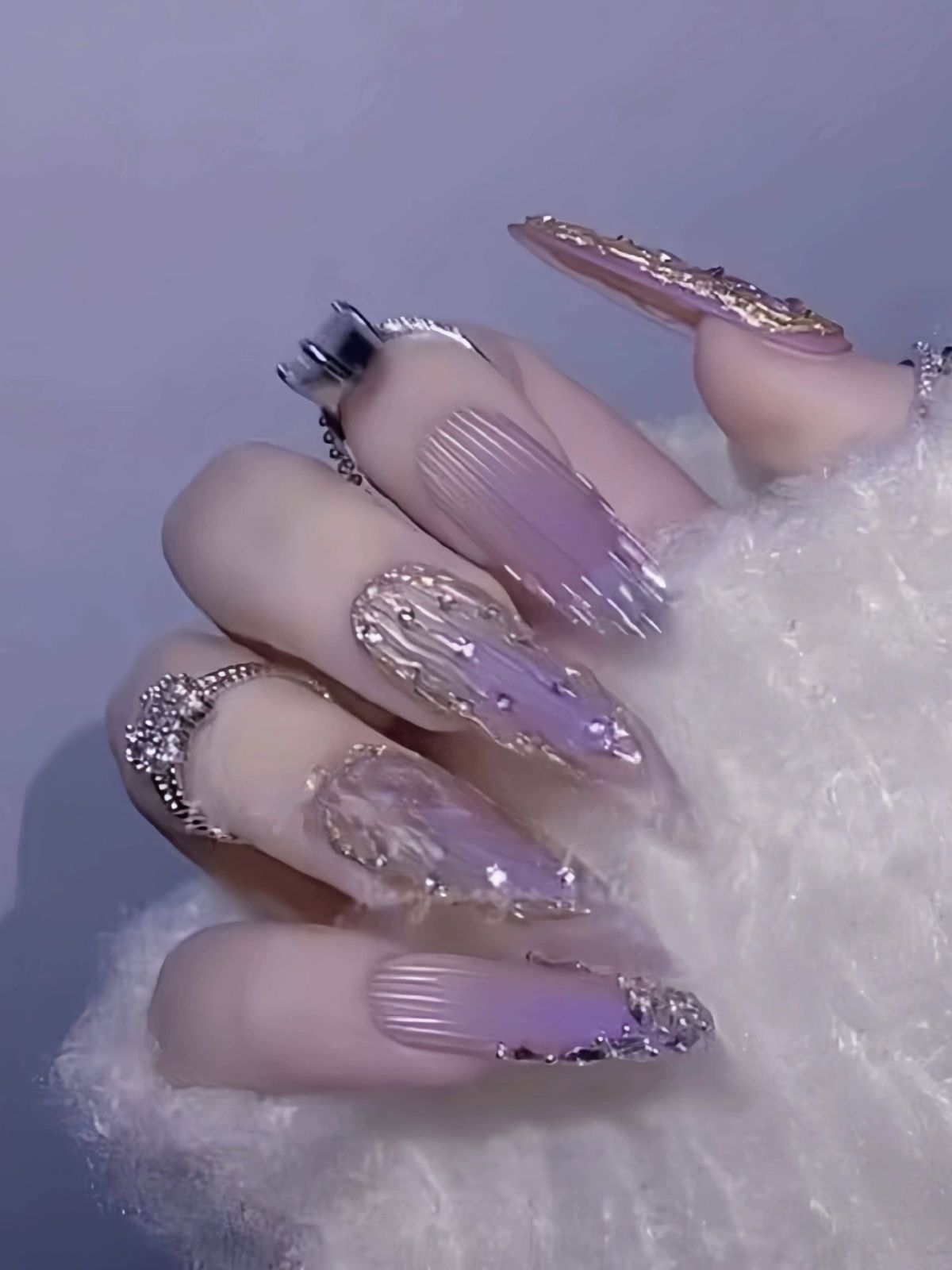 Crystal Foil Purple Nails