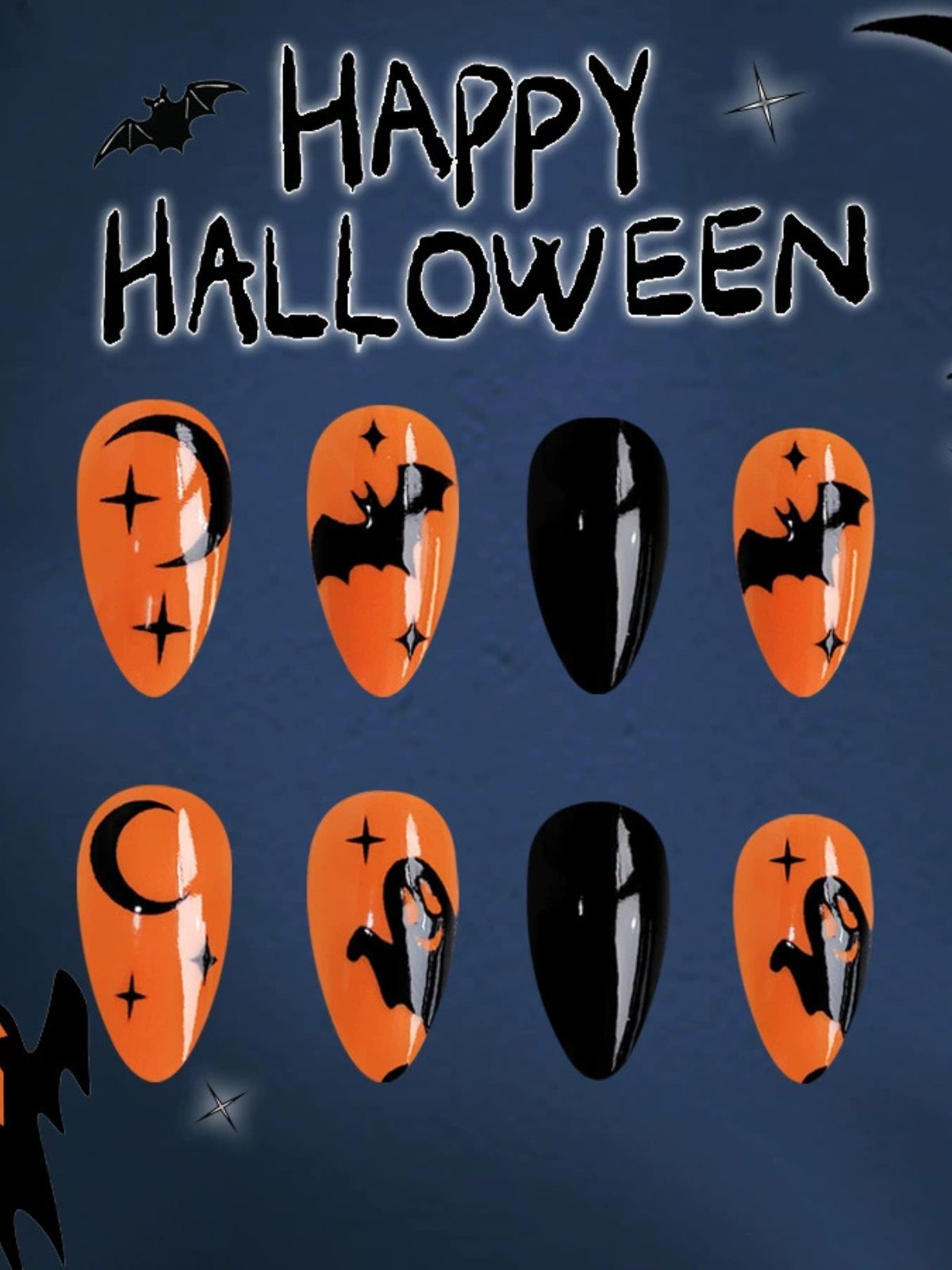 Midnight Bats Orange Nails