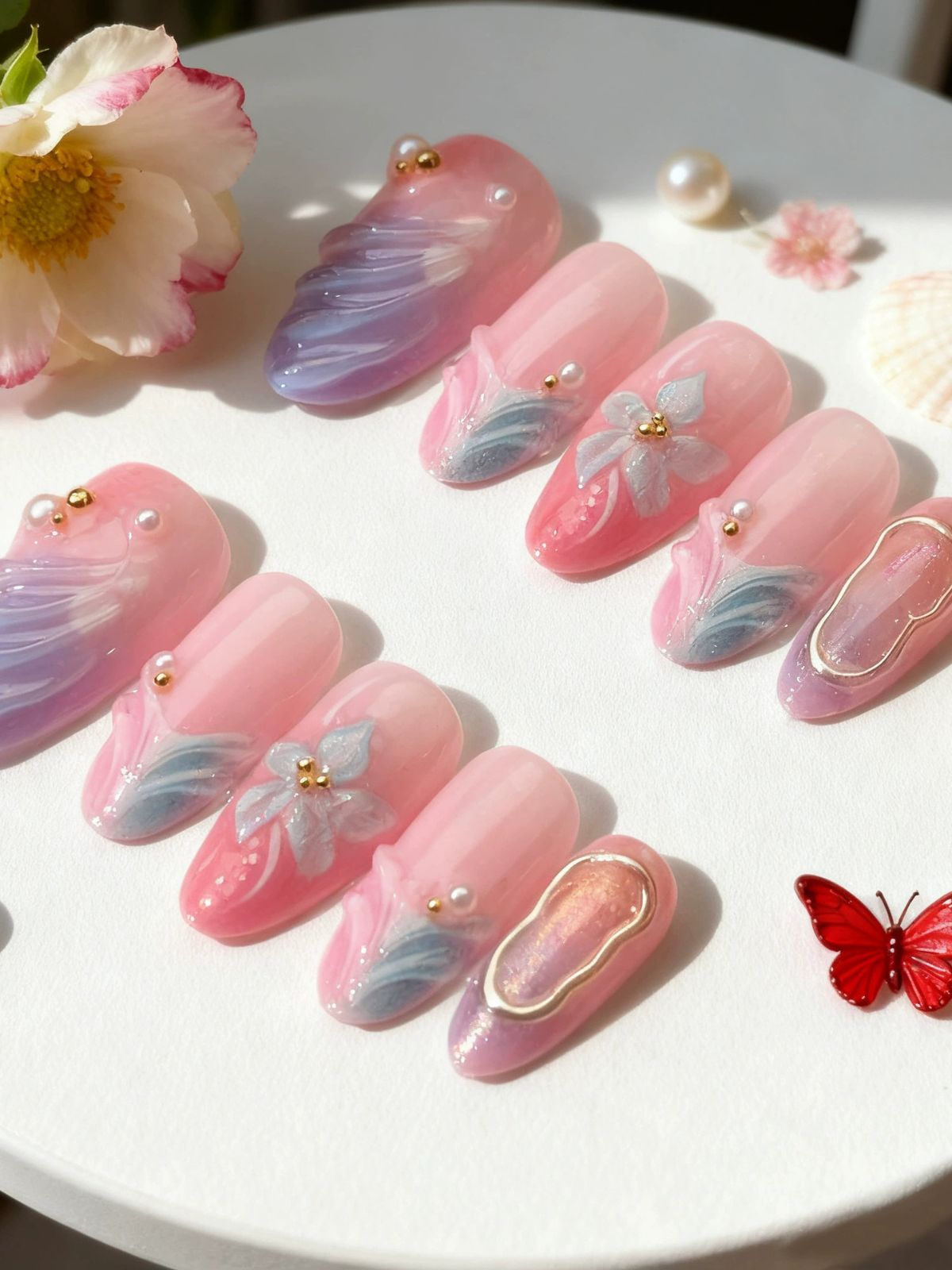 Pastel Petals Pink Nails