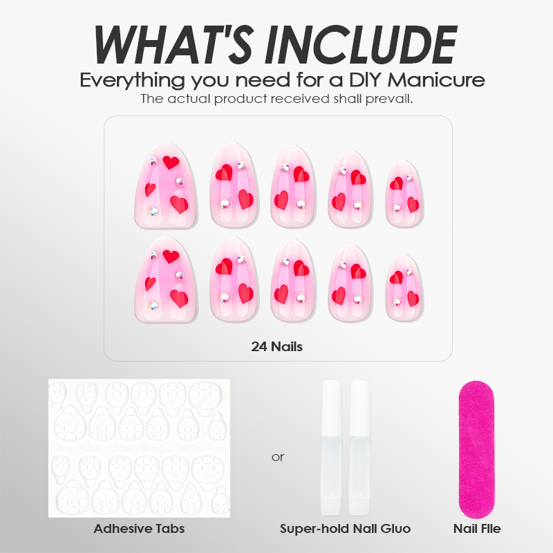 Crystal Heart Pink Nails