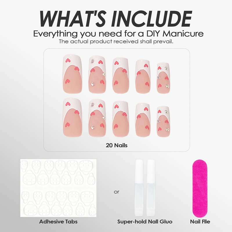 Heart Jewel White Nails