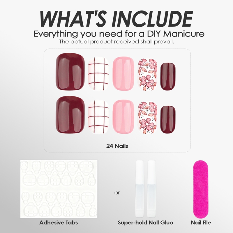 Floral Grid Multicolor Nails