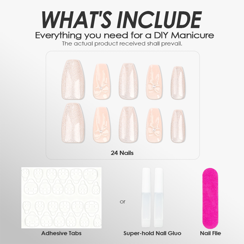 Bow Glitter Pink Nails