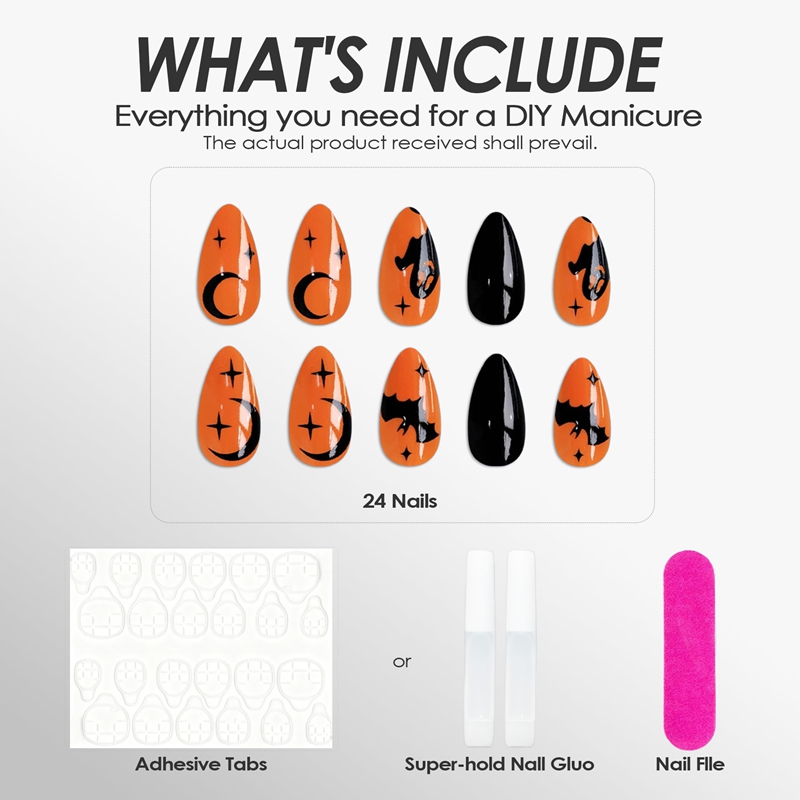 Midnight Bats Orange Nails