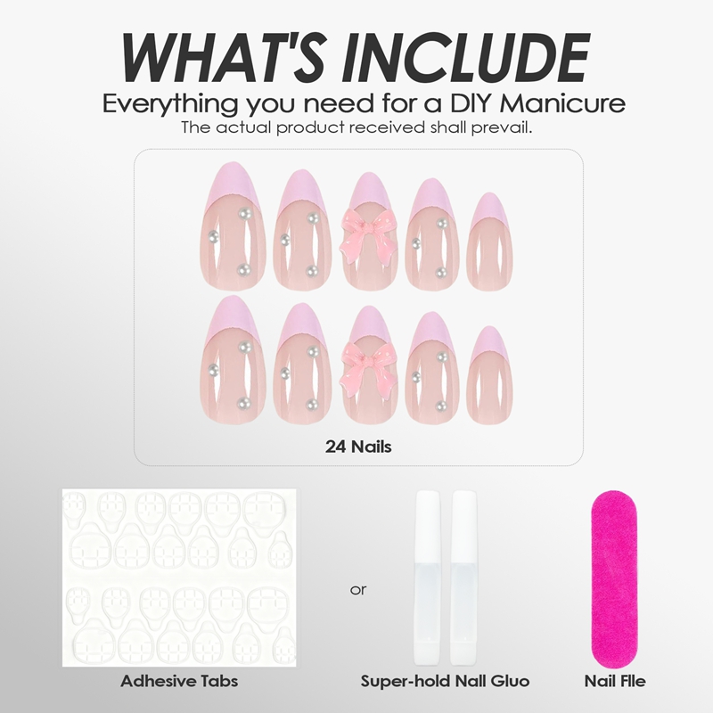 Pearl Bow Pink Nails