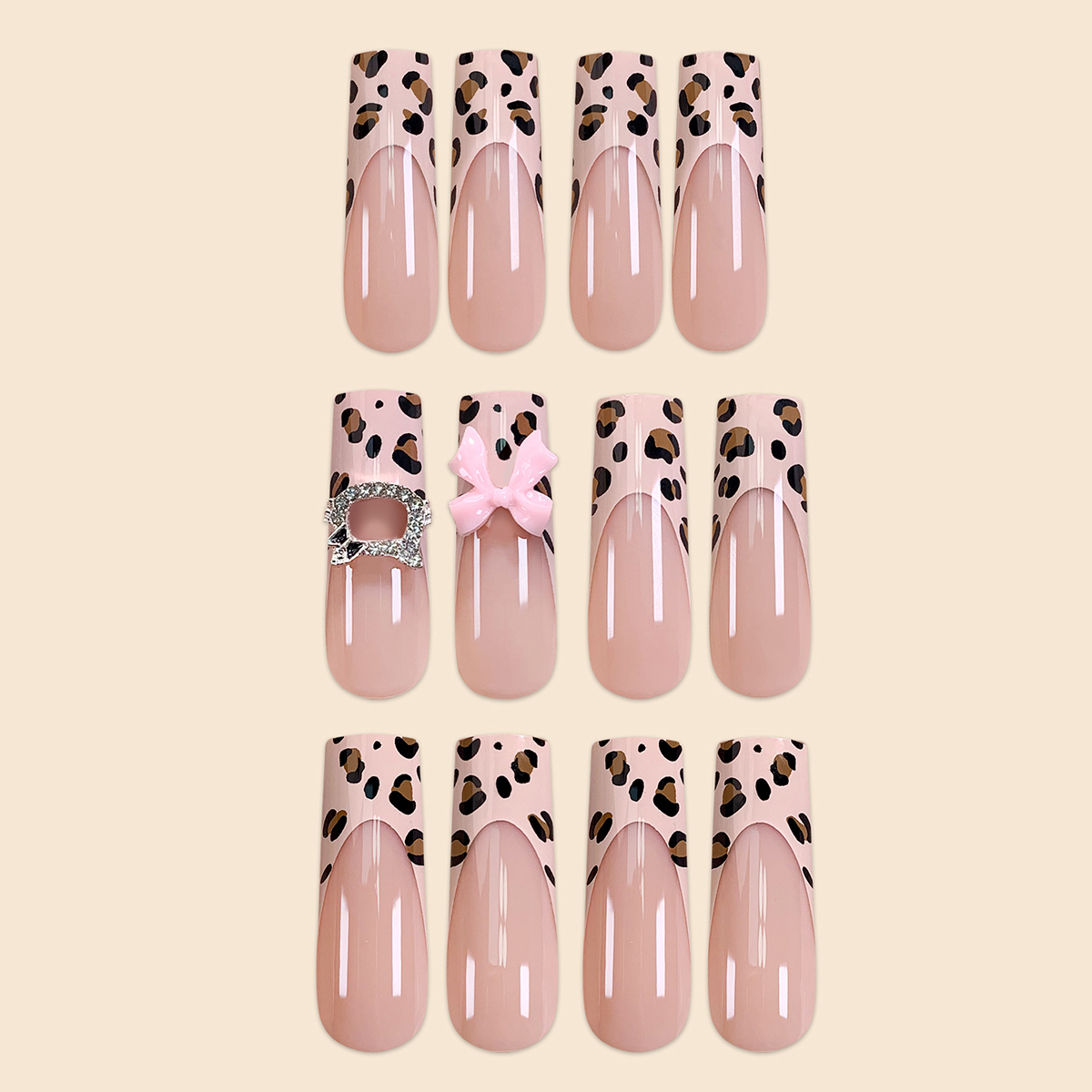 Leopard Latte Pink Nails