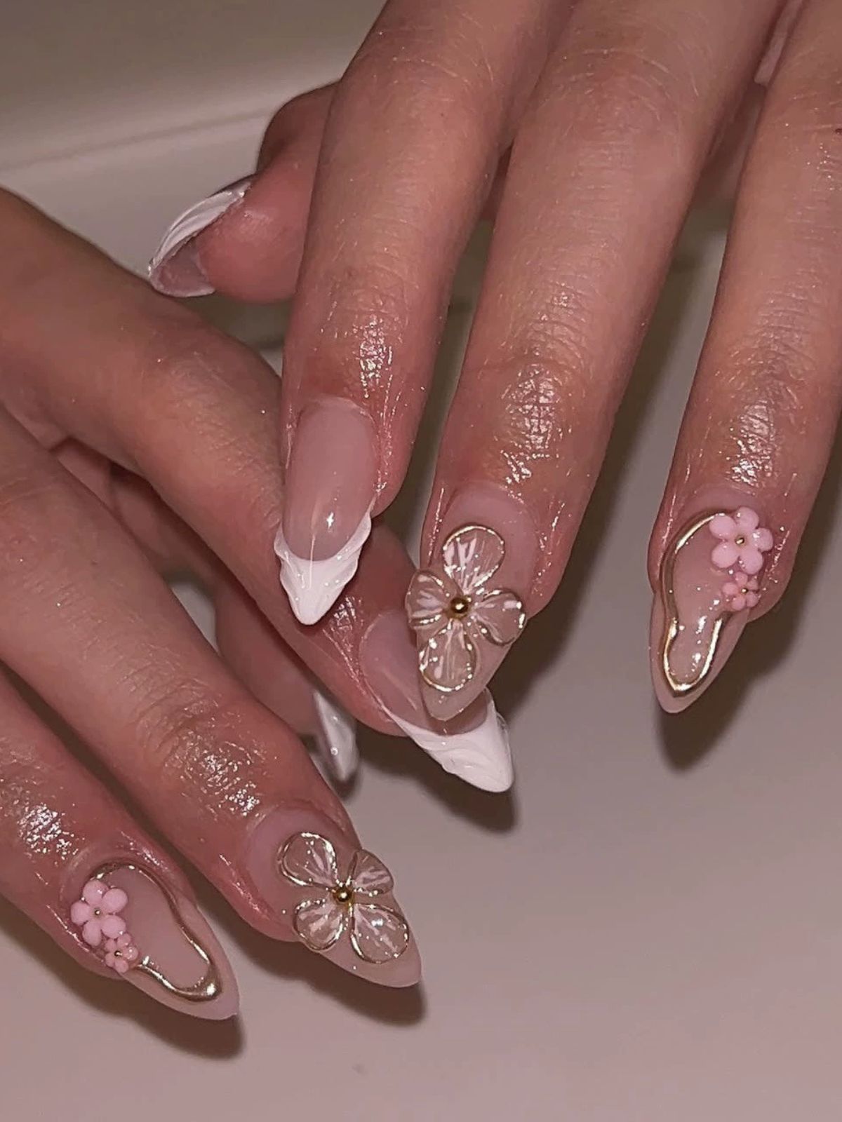 Gilded Petals Pink Nails