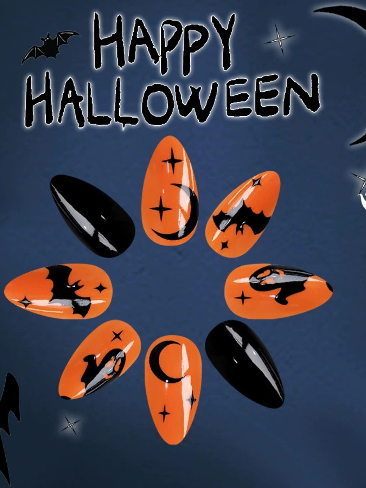 Midnight Bats Orange Nails