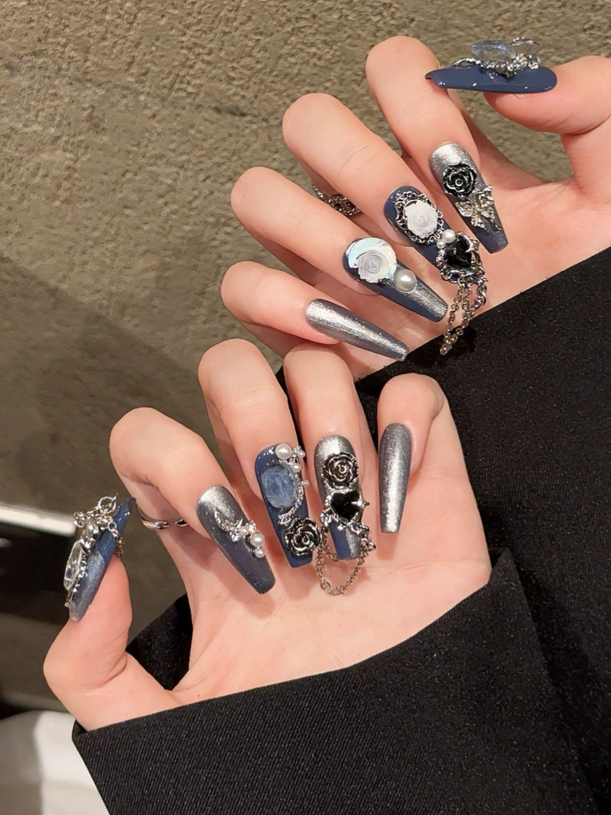 Gothic Rose Blue Nails