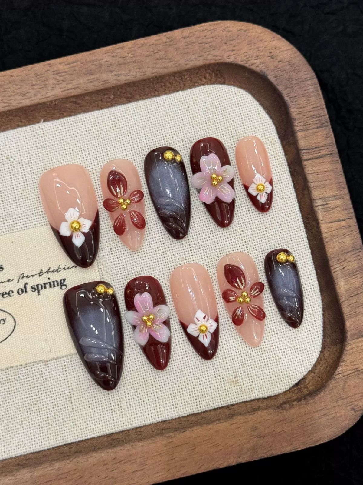 Floral Fire Red Nails