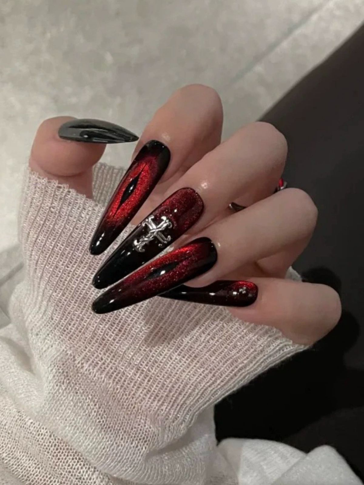 Cross Fire Red Nails