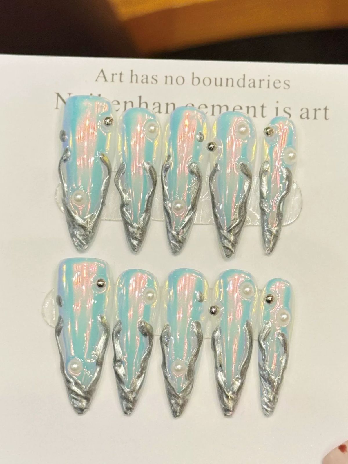 Mint Chrome Green Nails