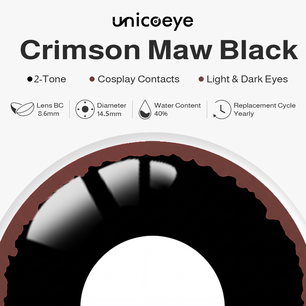 Crimson Maw Black Costume Yearly Contact Lenses | 2 Pcs