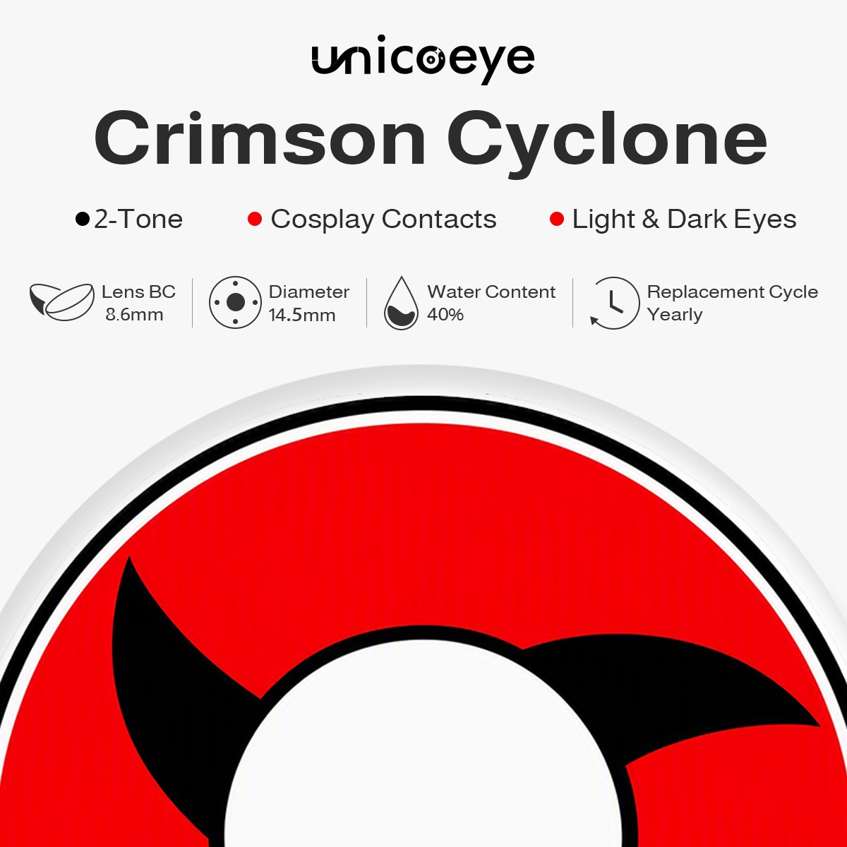 Crimson Cyclone Red Costume Yearly Contact Lenses | 2 Pcs