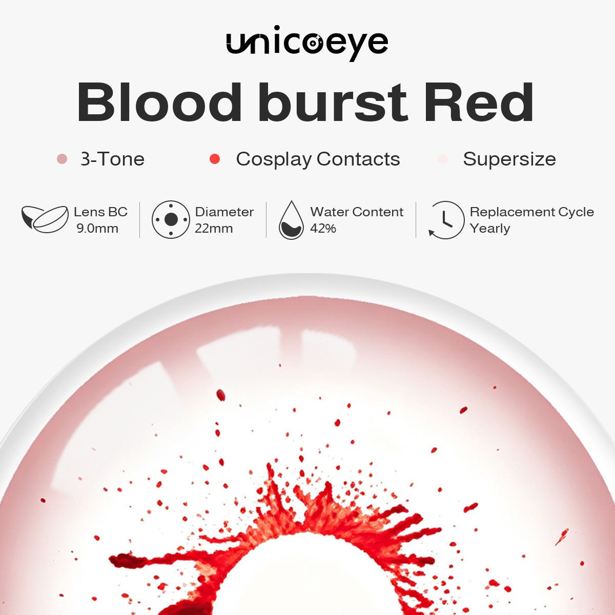 Blood Burst Red 22mm Costume Yearly Contact Lenses| 2 Pcs
