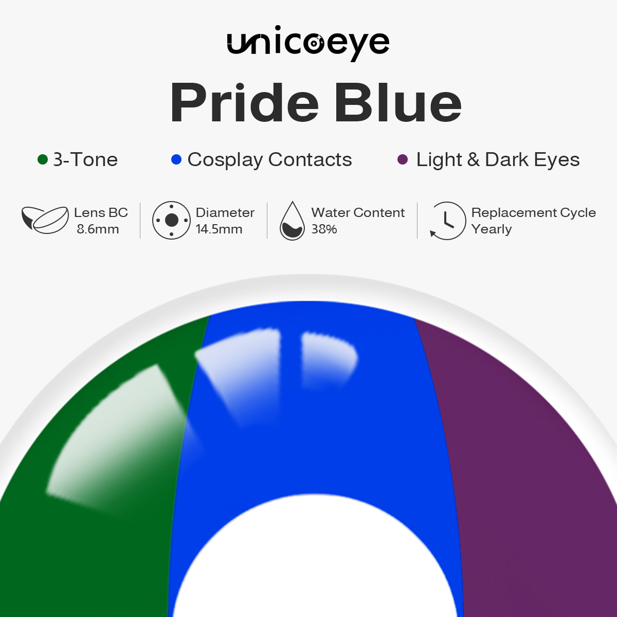 Pride Blue Costume Yearly Contact Lenses