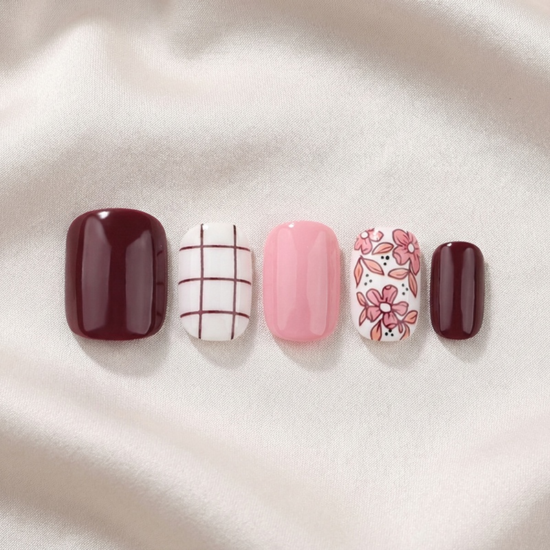 Floral Grid Multicolor Nails
